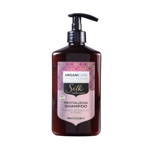 Arganicare SILK Revitalizing shampoo – instant detangling and shine (Revitalizační šampon s tekutým hedvábím - pro okamžité rozčesání a lesk, 400ml)